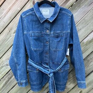 Old Navy Classic Blue Denim Utility Jean Jacket w Tie Belt size XL NWT 4 pockets
